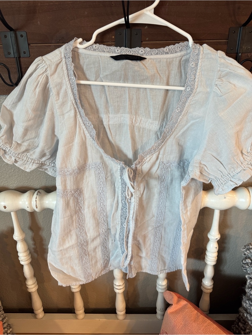 ZARA like new Light Blue Lace-Trim Peasant Top - Women